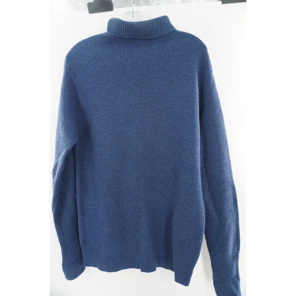 Magaschoni Man Size M 100% Virgin Wool Turtleneck Ribbed Knit  Blue Sweater